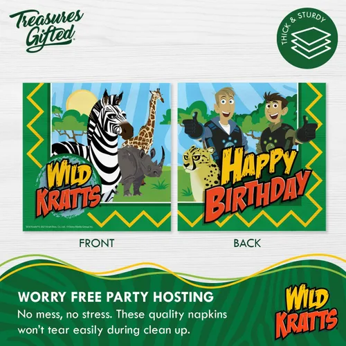 Miniatura 4 de Treasures Gifted Suministros para fiesta de cumpleaños de Wild Kratts con licencia oficial, paquete de 48 servilletas, suministros de fiesta de Wild