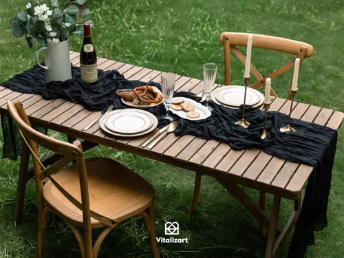 Miniatura 5 de Vitalizart Camino de mesa de gasa de 10 pies, estilo bohemio, rústico, color negro, camino de mesa para boda, despedida de soltera, otoño