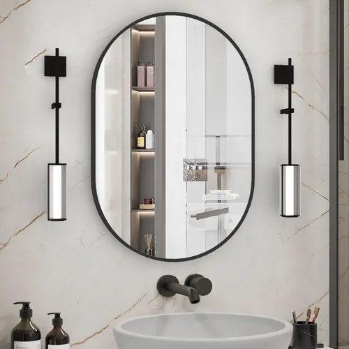 Miniatura 15 de Espejo ovalado de baño, espejo de tocador de pared con cápsula, espejos de píldora de 24 x 36 pulgadas montados en pared, espejo grande y moderno