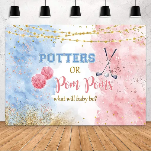 Miniatura 21 de MEHOFOND Fondo de revelación de género azul y rosa de 5 x 3 pies, decoración de fiesta de niño o niña, fondo de fotografía, acuarela, oro rosa