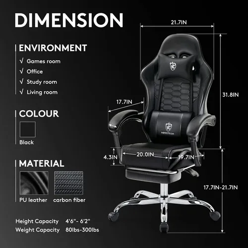 Miniatura 3 de Silla Gaming, Silla de Oficina para Computadora con Reposapiés, Soporte Lumbar de Masaje y Almohadilla de Gel, Silla Ergonómica Reclinable Ajustable