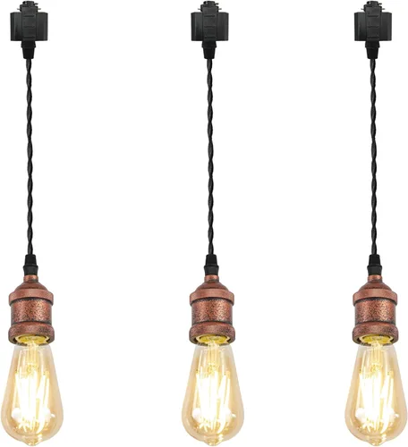 Miniatura 37 de Kiven 3 luces H System Track Mini colgante, soporte de lámpara con acabado negro perla, kit de luces de riel, colgante de rosa, tela trenzada