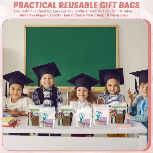 Miniatura 5 de LEIFIDE 50 bolsas de regalo de plástico transparente con asas, de PVC, reutilizables, transparentes, bolsas para dulces, escuela, fiesta