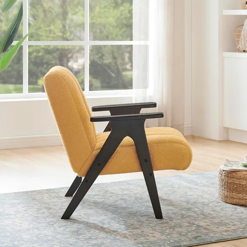 Miniatura 3 de Roundhill Furniture Rella Modern Teddy Sherpa - Silla decorativa con marco de madera espresso, color amarillo