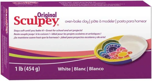 Original Sculpey arcilla blanca compuesta para esculturas, requiere horneado, perfecta para uso escolar y proyectos de arte; 1 Lb, 3 unidades