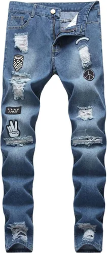 Miniatura 5 de Pantalones de mezclilla ajustados para hombre, ajustados, rasgados, ajustados, desgastados, con agujeros rasgados