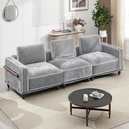 Miniatura 8 de Otomano cuadrado de 35'' para sofá seccional modular, otomanos tapizados y móviles con reposapiés para sala de estar, dormitorio, chenilla blanca