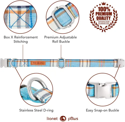 Miniatura 3 de Collar ajustable Lionet con forma de pajarita para gatos y perros. Suave y cómodo, m, Azul (Blue Grid)