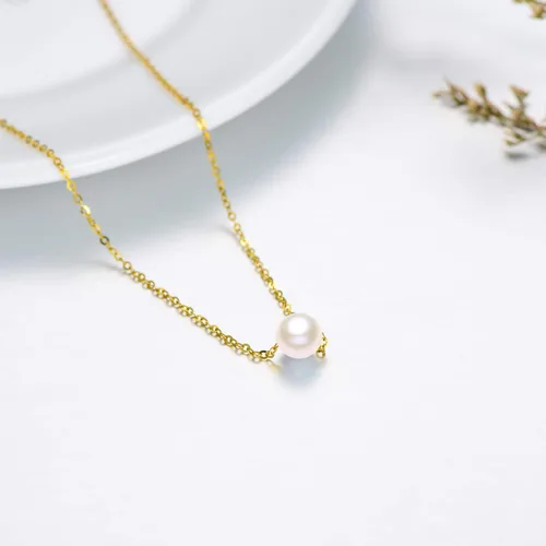Miniatura 3 de Collar de perlas de oro macizo de 14 quilates para mujer, collar con colgante de perlas cultivadas de agua dulce real, collar de 0.39 pulgadas
