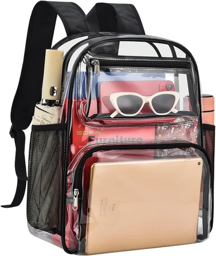 Miniatura 9 de MAY TREE Mochila Transparente Aprobada para Estadios para Mujeres y Hombres, Bolsa Transparente para Eventos, Negro, Grande