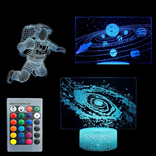 ZYTC 3D ilusión super héroe luz nocturna tres patrones 7 cambio de color decoración lámpara escritorio mesa noche luz lámpara para niños niños