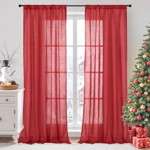 Miniatura 30 de BGment Cortinas de lino café de 30 pulgadas de largo para ventana pequeña, cortinas de media ventana beige semitransparentes ligeras con bolsillo