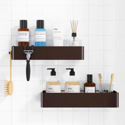 Miniatura 14 de Kitsure Organizador de ducha – Paquete de 2 organizadores de ducha adhesivos, estantes de metal inoxidables, organizadores de baño sin taladrar