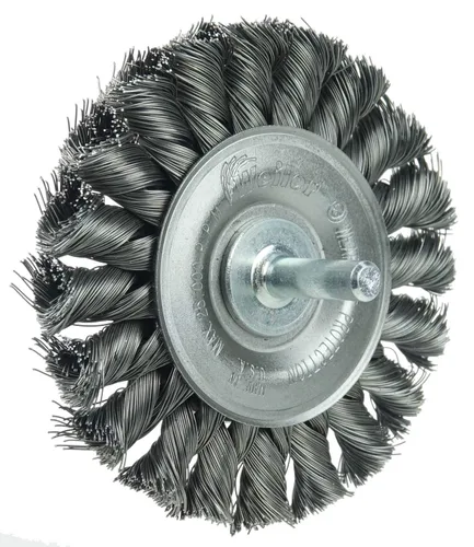 Miniatura 4 de Weiler 17680 Rueda de alambre de nudo montada en el tallo de 3-1/4 pulgadas, relleno de acero de 0.0118 pulgadas, vástago de 1/4 pulgadas, fabricado