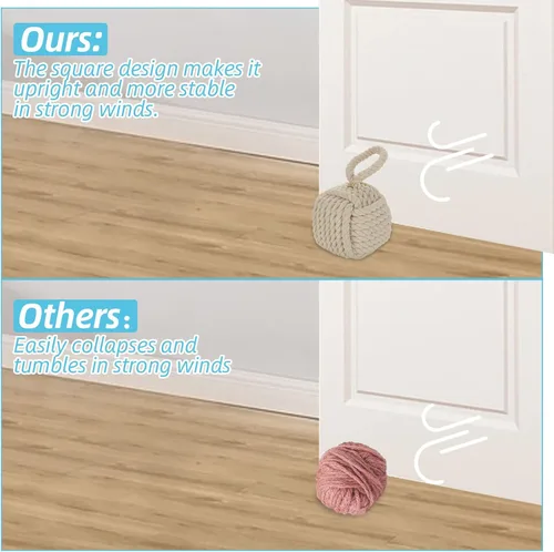 Miniatura 3 de Acrux7 Paquete de 2 topes de puerta cuadrados de 5.5 x 5.5 pulgadas, topes de puerta decorativos náuticos hechos a mano con asa, tope de puerta