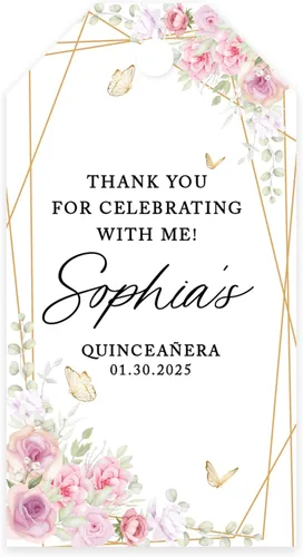 Miniatura 14 de Andaz Press Paquete de 40 etiquetas personalizadas para quinceañera con cuerda, mariposas azules etiquetas de agradecimiento personalizadas