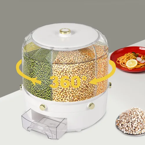 Miniatura 6 de Dispensador de granos giratorio de 6 rejillas, dispensador de cereales, dispensador de arroz, dispensador de alimentos giratorio de 360°