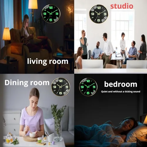 Miniatura 5 de Reloj de pared de 12 pulgadas con batería, sin tictac, con iluminación en la oscuridad, fuente grande fácil de leer, visible en la noche, marco