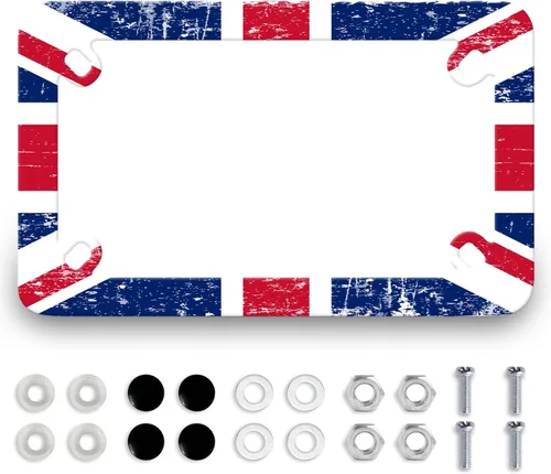 Marco de placa de matrícula de motocicleta con bandera británica vintage del Reino Unido de acero inoxidable divertido soporte para placa de Bandera