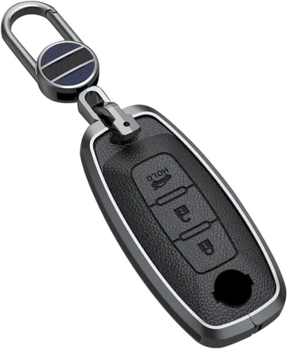 ontto Protector de llavero para Nissan de 3 botones con control remoto inteligente, carcasa de metal y cuero, compatible con Nissan Rogue Pathfinder