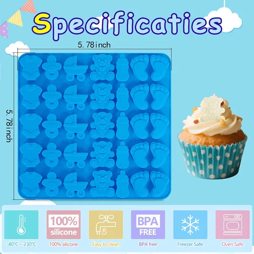Miniatura 2 de Sidosir 3 moldes de silicona de chocolate para baby shower, antiadherentes para bebé, moldes de huellas para chocolate, chupete de botella