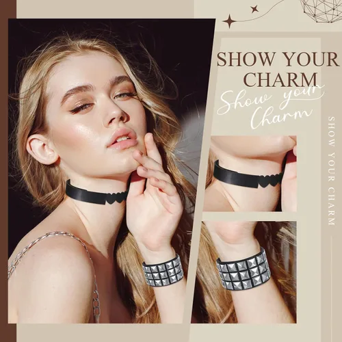 Miniatura 2 de Cunno Juego de 13 pulseras de collar gótico de estilo steampunk para Halloween, estilo steampunk, collar gótico, gargantilla para mujer, ajustable