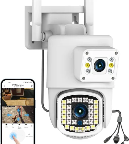 Miniatura 9 de Cámara de seguridad para exteriores de 4MP con doble lente y visión nocturna con foco de iluminación, seguimiento de movimiento con giro y Blanco