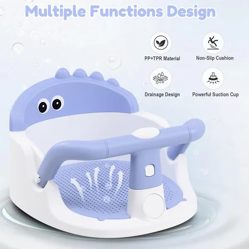 Miniatura 3 de Asiento de baño para bebés de 6 meses en adelante sentados, silla de baño antideslizante con ventosa, seguro y cómodo asiento de baño infantil Azul