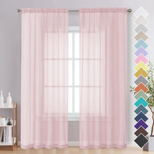 Miniatura 132 de OVZME - Cortinas traslúcidas blancas de 45 pulgadas de largo, 2 paneles, cortinas de gasa con bolsillo para barra para ventanas pequeñas, cada una