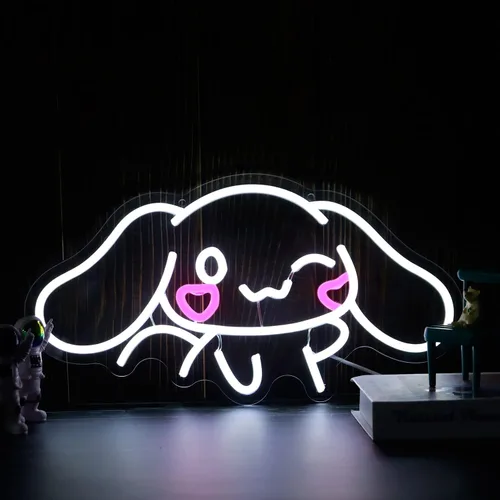 Miniatura 2 de Cinnamoroll - Letrero de neón con alimentación USB para decoración de habitaciones, personaje de dibujos animados japoneses, perro de caricatura