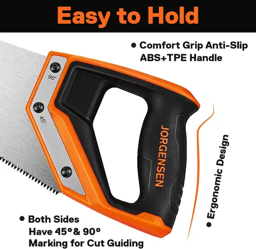 Miniatura 4 de JORGENSEN Sierra de mano profesional de 15 pulgadas, mango ergonómico de soldadura ultrasónica de aluminio antideslizante de corte fino 8 TPI