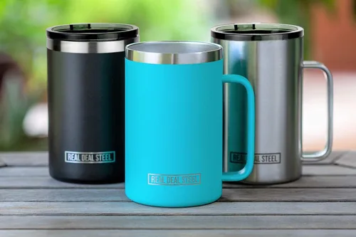 Miniatura 4 de Taza aislada con asa y tapa, taza de café al vacío de acero inoxidable, juego de 2, 20 onzas, taza grande de doble pared para café o té, taza