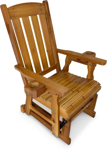 Fortune Candy Planeador de madera para patio para una persona, con respaldo alto y asiento contorneado profundo, madera de abeto maciza, resistente