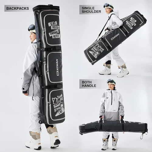 Miniatura 3 de XCMAN Bolsa de snowboard con ruedas de 63 a 75 pulgadas de longitud ajustable para botas de snowboard de viaje aéreo