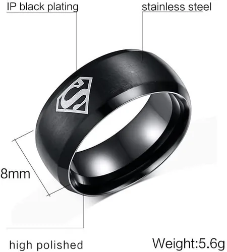 Miniatura 2 de Dilanco alianza de bodas de 8 mm, negro con borde biselado de tungsteno, Carbide, para hombres, cómodo ajuste con "Superman".