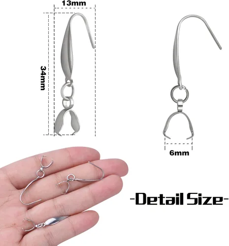 Miniatura 3 de Ganchos para aretes de acero inoxidable, 30 ganchos hipoalergénicos para aretes con hebilla de alambre para mujer, suministros de fabricación