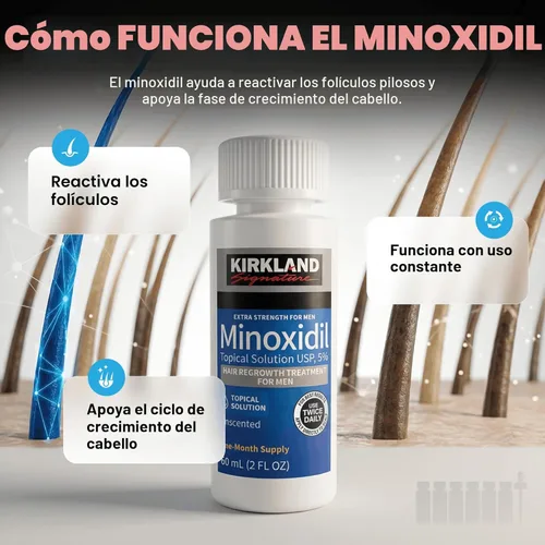 Miniatura 3 de Kirkland Signature Minoxidil Solución tópica USP 5%, tratamiento de crecimiento capilar extra fuerte para hombres, suministro de 6 meses