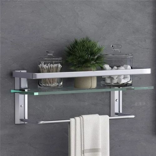 Miniatura 11 de VOLPONE Estante de pared de baño de 15.7 pulgadas, estantes de vidrio para baño montaje en pared, estante de vidrio a prueba de óxido, organizador