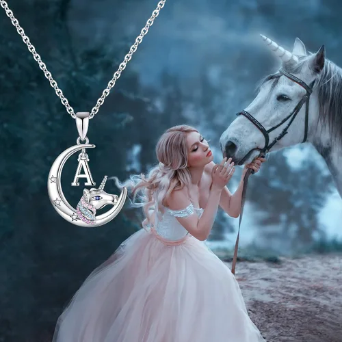 Miniatura 3 de Hidepoo Regalos de unicornios para niñas collar de unicornio chapado en oro rosa de 14 quilates collar de unicornio con inicial de circonia cúbica