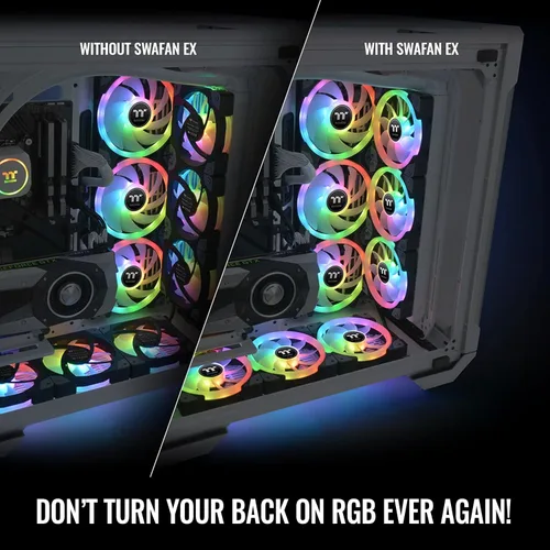Miniatura 5 de Thermaltake SWAFAN EX 12 RGB - Ventilador de escritorio para PC, paquete de 3, 500-2000 RPM, conexión magnética, cuchillas reversibles, controlador