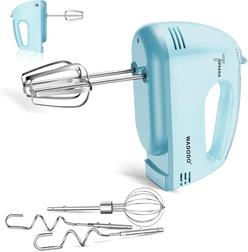WADODO Batidora de mano eléctrica de 7 velocidades - Mezclador de alimentos portátil mezclador de cocina con 304 * (1 batidor, 2 batidores, 2 Azul