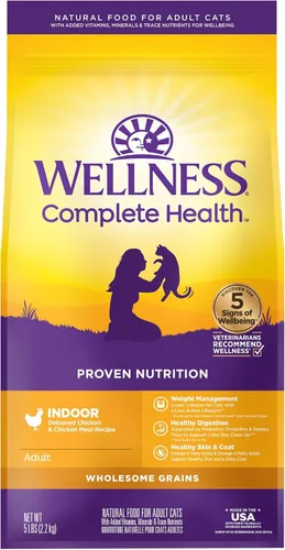 Wellness Complete Health - Alimento seco para gatos adultos para interior, granos integrales, natural, pollo (bolsa de 2.3 kg)