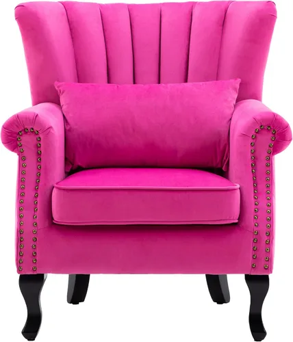 Miniatura 17 de CHAIRUS - Silla decorativa moderna de mediados de siglo con respaldo de canal, cómoda silla de sofá individual, silla con reposabrazos y almohada