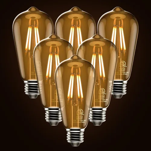 Miniatura 8 de ASOKO Paquete de 4 bombillas Edison regulables, bombillas vintage equivalentes a 40 W, 2200 K-2400 K blanco cálido (vidrio ámbar), ST64, base E26