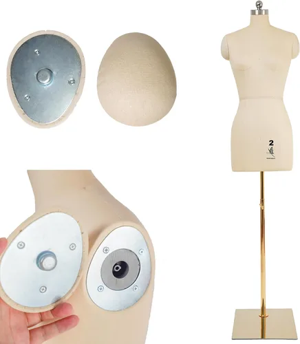 Modelo de vestido femenino Torso Body Formas de ropa, cuerpo de espuma de maniquí de costura para fijar. Soporte ajustable en altura (beige, 2)