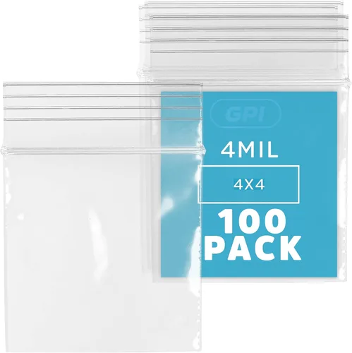 Miniatura 40 de GPI - Caja de 1000 bolsas de plástico transparente con cremallera de 3 x 3 pulgadas - Bolsas de polietileno resistentes a granel de 4 mil de grosor