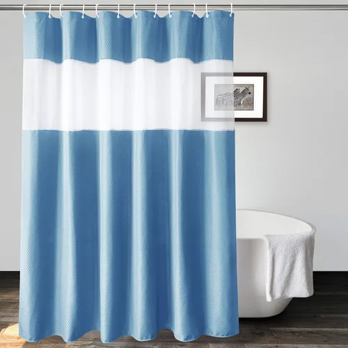 Miniatura 19 de UFRIDAY Cortina de ducha extralarga de 84 pulgadas con tejido de nido de abeja blanco y ventana con malla, cortina de baño decorativa resistente