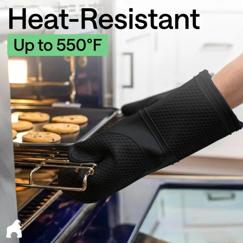 Miniatura 5 de Gorilla Grip - Juego de guantes de horno de silicona resistentes al calor extralargos, forro acolchado suave, guantes flexibles impermeables