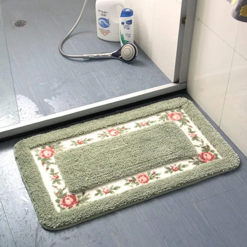 Miniatura 3 de vctops Elegante tapete de baño con diseño de rosas y flores, tapete de bienvenida para cocina, suave, antideslizante, absorbente, verde, 28 x 55