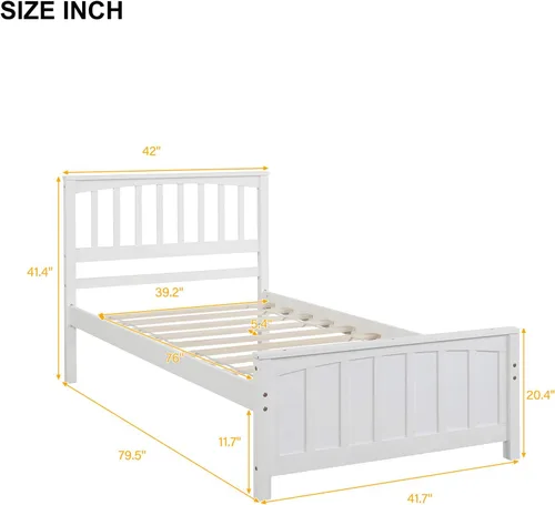 Miniatura 2 de Harper & Bright Designs Cama de plataforma de madera de tamaño individual con cabecero, no necesita somier, color blanco